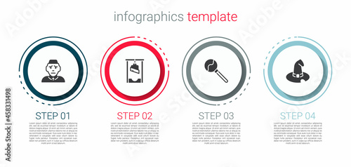 Set Priest, Guillotine, Lollipop and Witch hat. Business infographic template. Vector