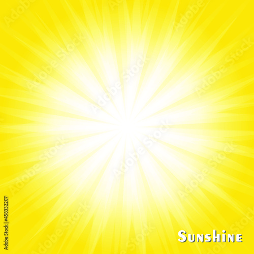 White light spread from the center on yellow background. Sunburst rays explosion banner. Sunny sunshine with radiance sunlight bright solar vector illustration.