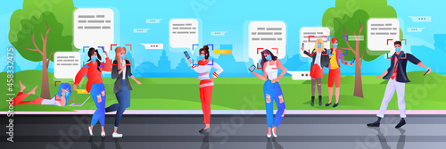 detection and identification people in masks using mobile chatting app in park facial recognition system AI analyze
