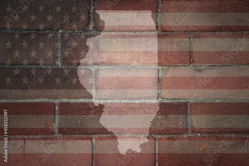 map of illinois state on a painted flag of united states of america on a brick wall photo