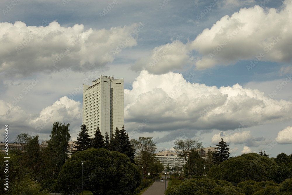 A building in the city. Urban development. Multi-storey house. A building in the city. Urban development. Multi-storey house.