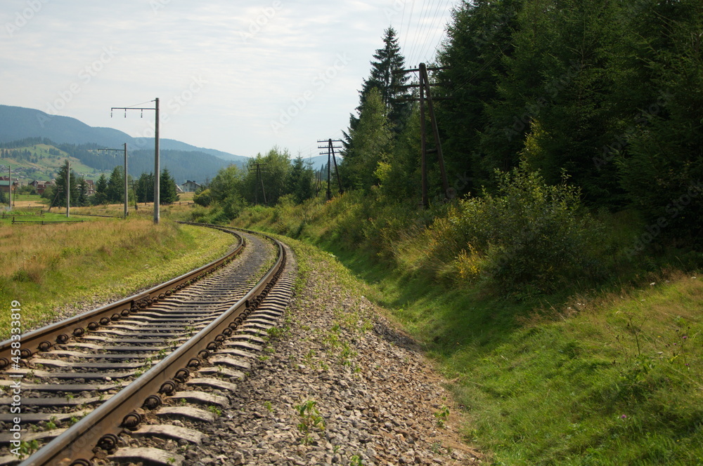 Obraz premium Railroad in the Carpathian mountains.