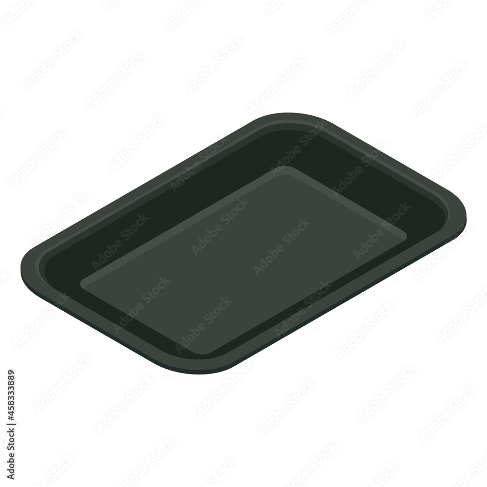 Black plastic food container, isometric view. 3D rendering. Vector illustration. Black plastic food container, isometric view. 3D rendering. Vector illustration.