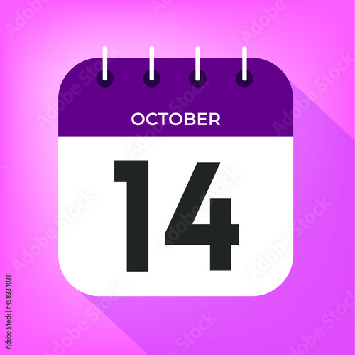October day 14. Number fourteen on a white paper with purple color border on a pink background vector.