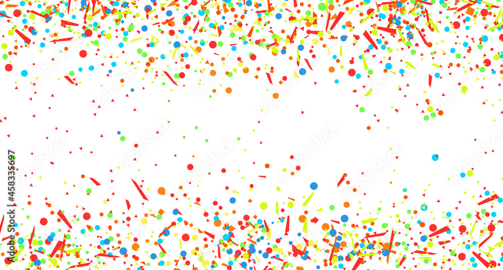 Fototapeta premium Confetti on isolated white. Geometric background with multicolored glitters. Pattern for design. Print for polygraphy, posters, banners and textiles. Greeting cards. Luxury texture