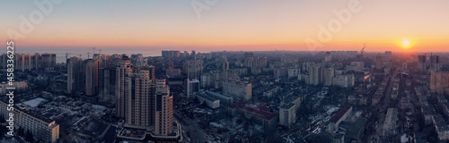 Panorama with urbane landscape with winter sunset on Genoese street in Odessa Ukraine. © Alex