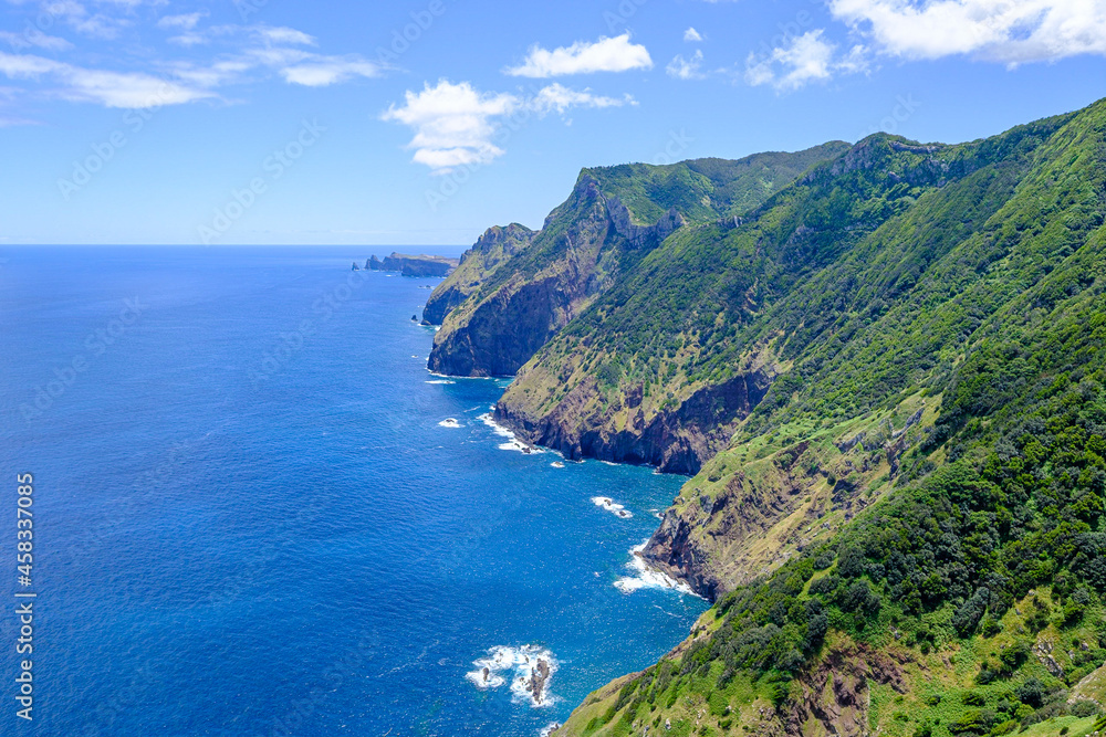 Coastline view in Madeira. Mountains near Atlantic ocean