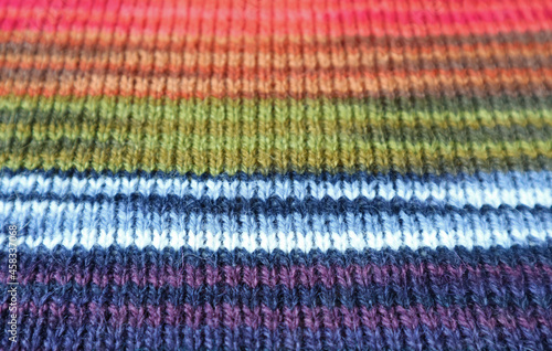 Closeup the Texture of Colorful Striped Alpaca Knitted Wool Fabric in Horizontal Patterns