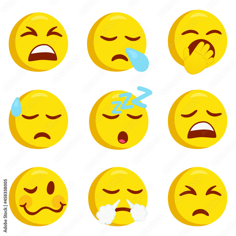 Tired and Sleepy Emoji Icon Illustration. Sad Vector Symbol Emoticon Design Doodle Vector. Tired and Sleepy Emoji Icon Illustration. Sad Vector Symbol Emoticon Design Doodle Vector.