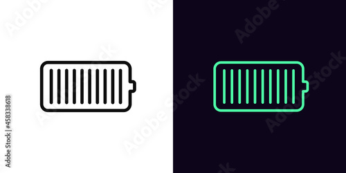 Outline battery icon, with editable stroke. Linear electric charge sign, accumulator pictogram