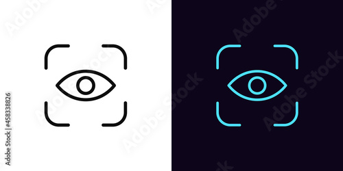 Outline eye identify icon, with editable stroke. Linear eye scanner sign, iris recognition pictogram