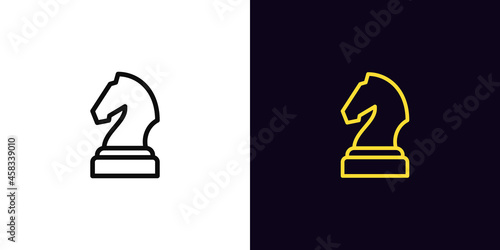 Outline chessman knight icon, with editable stroke. Linear horse sign, chess piece pictogram photo