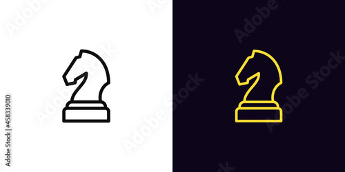 Outline chessman knight icon, with editable stroke. Linear horse sign, chess piece pictogram