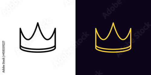 Outline crown icon, with editable stroke. Linear corona sign, royal crown pictogram.