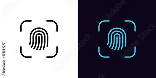 Outline fingerprint scanner icon, with editable stroke. Linear thumbprint sign, finger print recognition pictogram