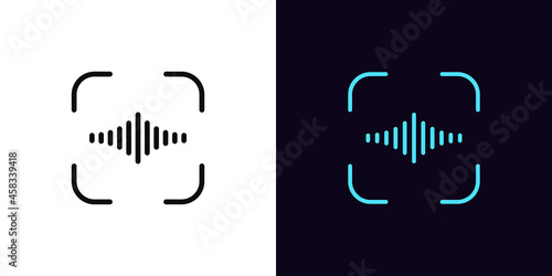 Outline voice identify icon, with editable stroke. Linear voice sign, speech recognition pictogram