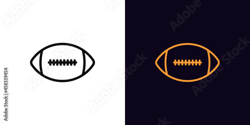 Outline American football icon, with editable stroke. Linear rugby ball sign, football pictogram
