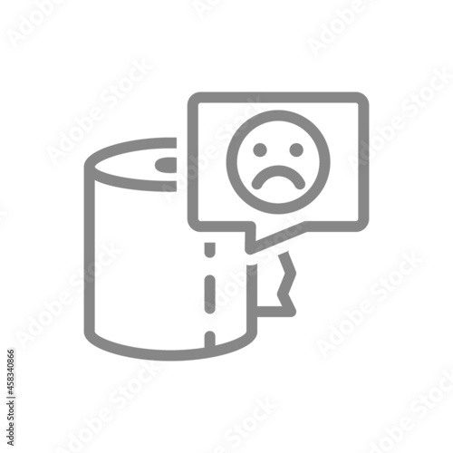 Paper towels and sad face in speech buble line icon. Paper roll, napkins, poor quality paper symbol