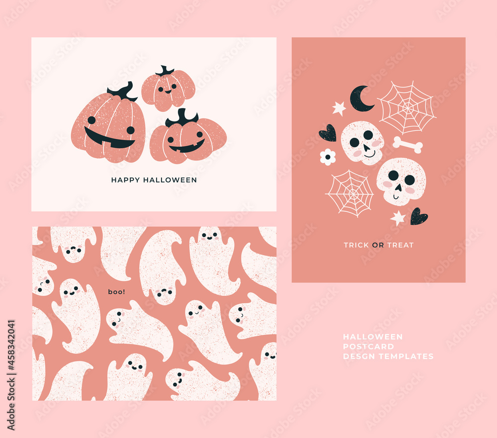 Halloween greeting cards. Cute kid style templates. Halloween greeting cards. Cute kid style templates.
