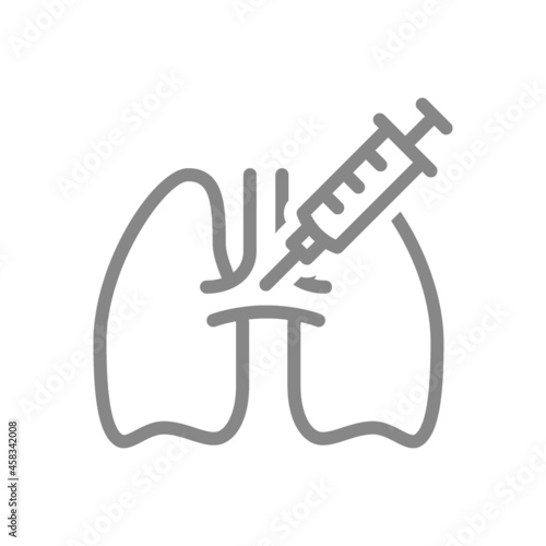 Medical syringe and lungs line icon. Vaccination, injection, lung biopsy symbol