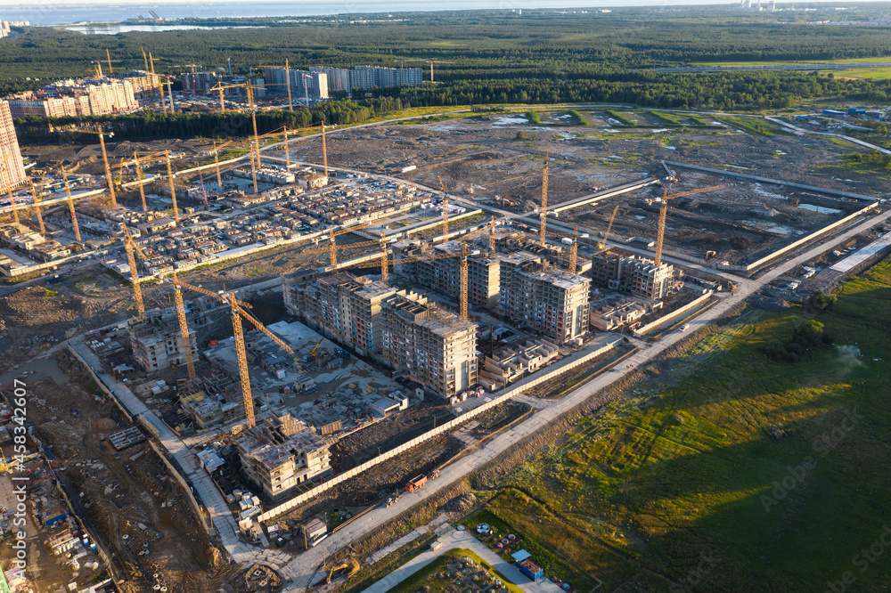 Building construction site. Сity development. Aerial view Building construction site. Сity development. Aerial view