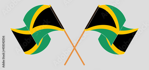 Crossed and waving flags of Jamaica