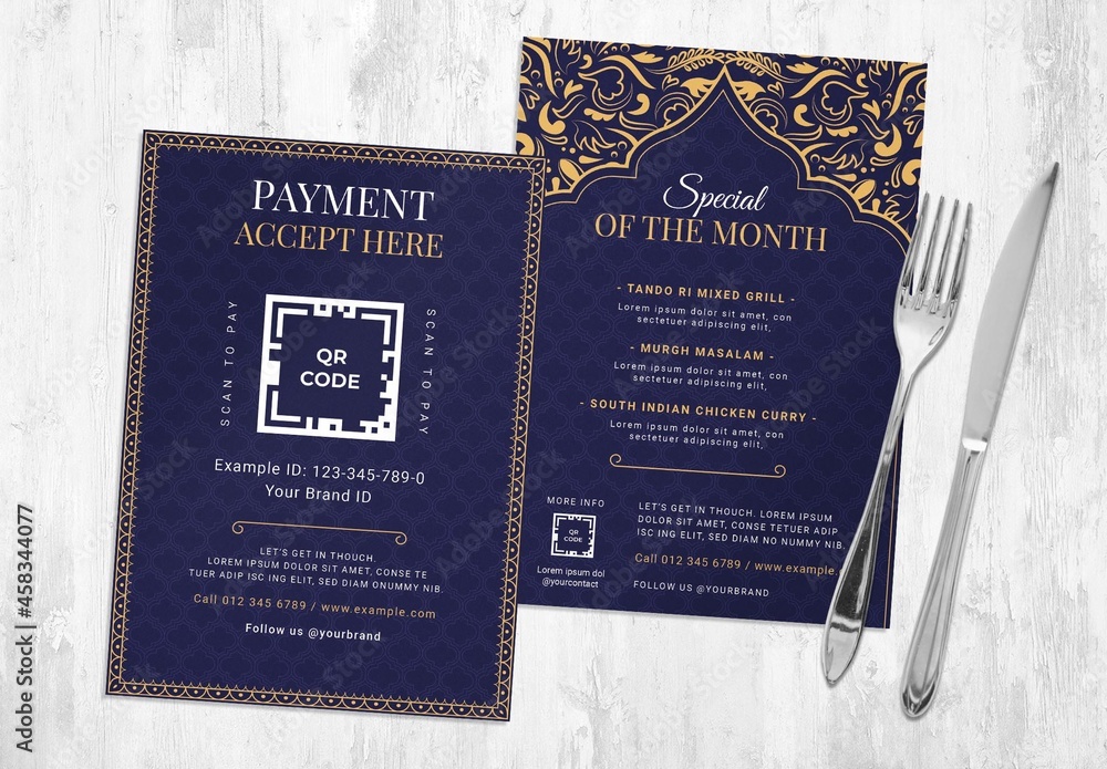 Indian Restaurant Food Menu Flyer with Qr Code Placeholder Stock ...