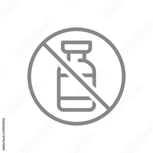 Medical ampoule and prohibition sign line icon. No vaccination, non-effective vaccine, prohibition of vaccination symbol