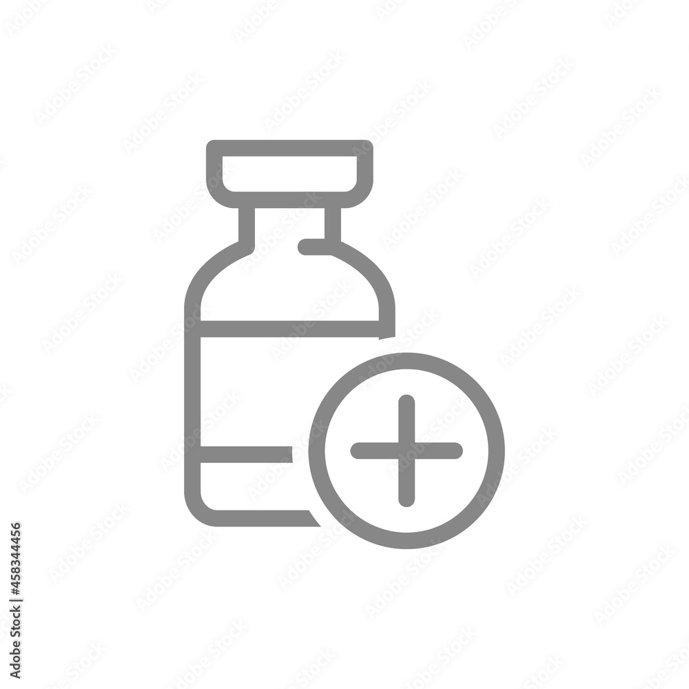 Medical ampoule and plus line icon. Treatment, successful, vaccine, serum, drug, vaccination symbol Medical ampoule and plus line icon. Treatment, successful, vaccine, serum, drug, vaccination symbol