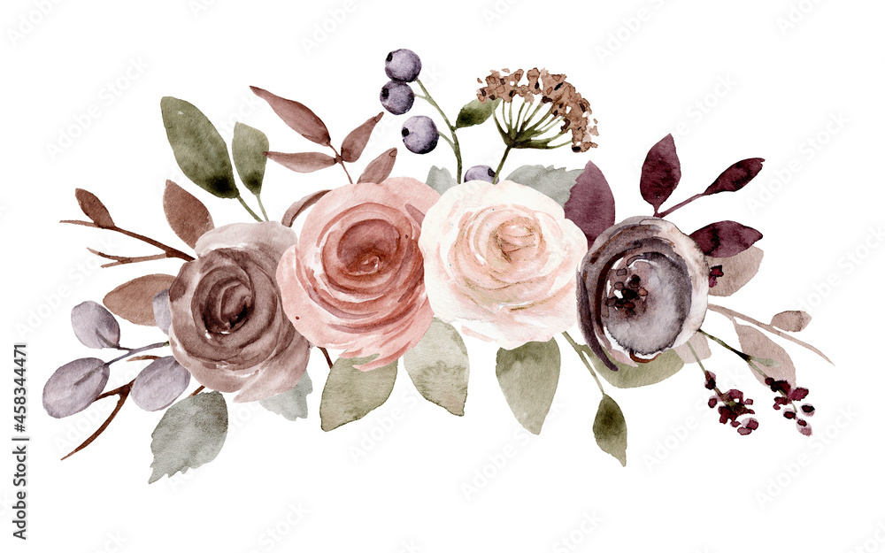 Flower bouquet watercolor drawing for printing, sublimation, web design. - obrazy, fototapety, plakaty 