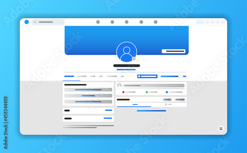 Design concept for website layout and user interface development. Mock up social network page. Vector illustration in flat style. UI UX template