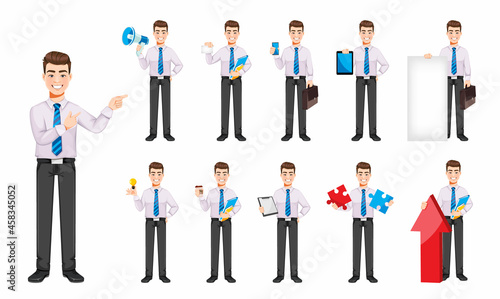 Handsome business man, set of eleven poses