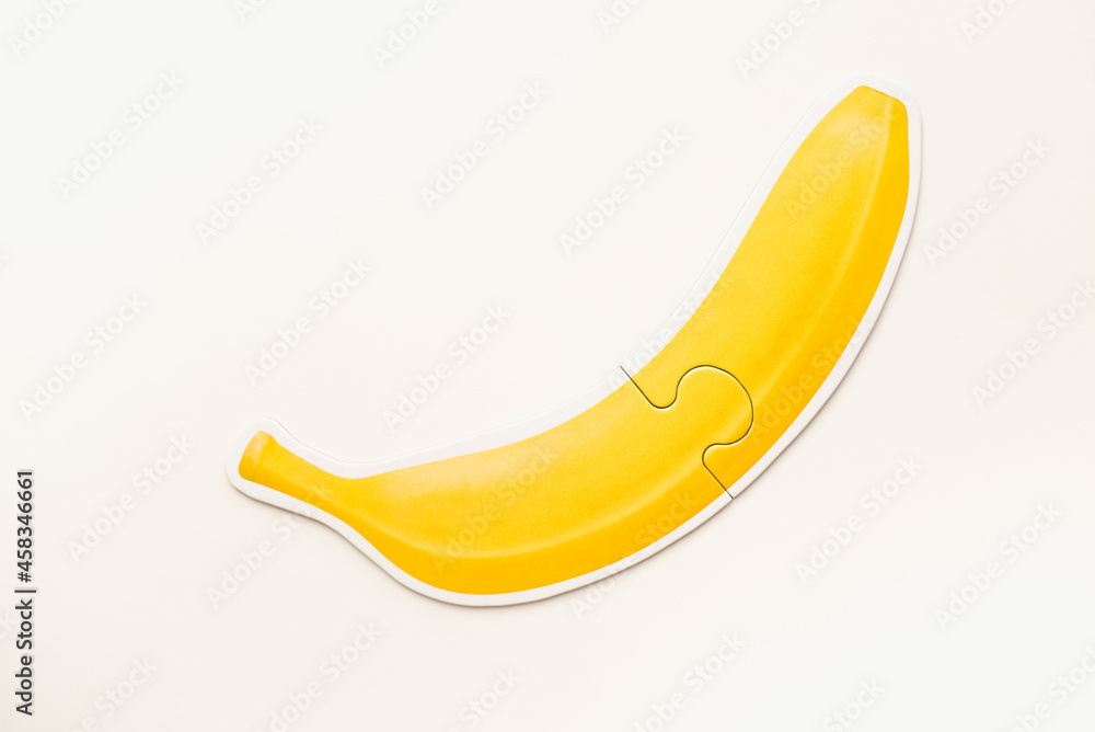 Banana on a white background. Banana puzzle. Banana picture on a white background. 