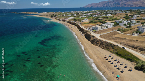 Aerial drone photo of paradise sandy emerald beach of Girismata  Aegean sea  Skiros island  Sporades  Greece