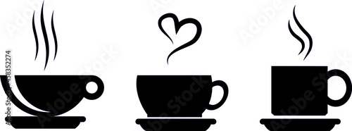 cup of coffee heart set. Coffee cup icon. Coffee cup logo. Set of cups with coffee vector illustration icons