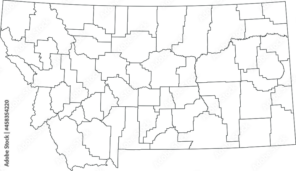 White blank vector map of the Federal State of Montana, USA with black borders of its counties