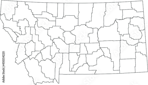 White blank vector map of the Federal State of Montana  USA with black borders of its counties