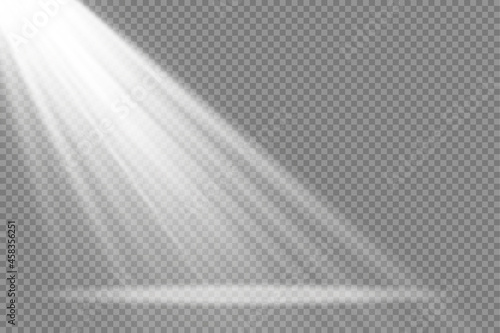 Set of white spotlight, projector light effect.