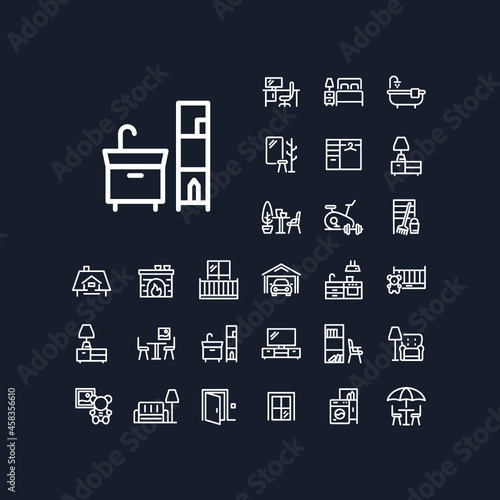 Bathroom line icon in set on the black background. High quality outline symbol for web design or mobile app.