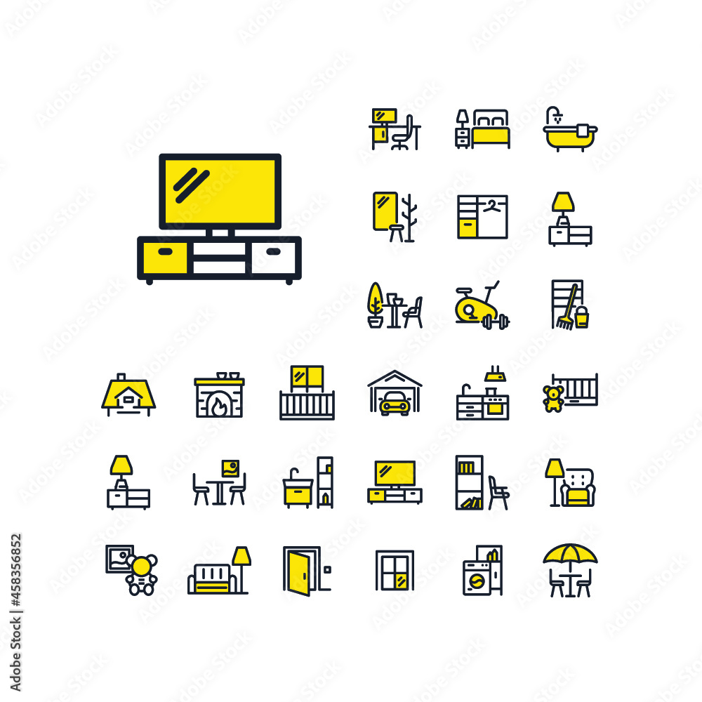 TV cabinet icon in set on the white background. Two-color high quality outline symbol for web design or mobile app. TV cabinet icon in set on the white background. Two-color high quality outline symbol for web design or mobile app.