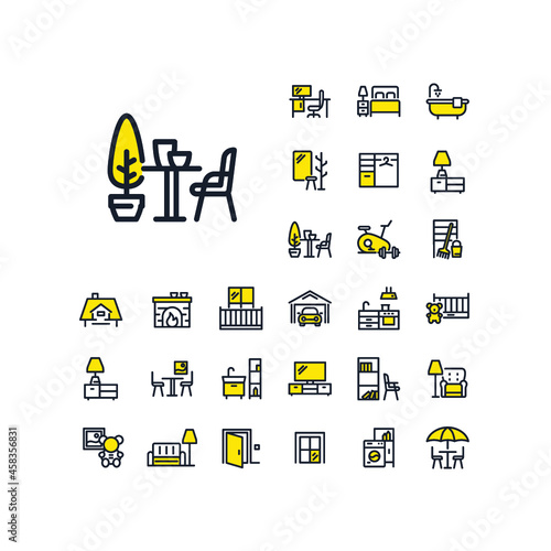 Terrace line icon in set on the white background. Two-color high quality outline symbol for web design or mobile app.