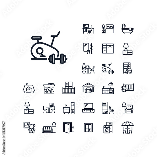 Gym fit line icon in set on the white background. High quality outline symbol for web design or mobile app.