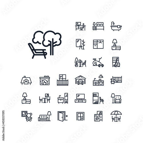 Deckchair in garden line icon in set on the white background. High quality outline symbol for web design or mobile app.