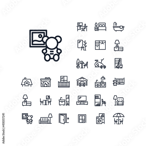 Toys for children's room line icon in set on the white background. High quality outline symbol for web design or mobile app.