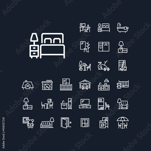 Bedroom line icon in set on the black background. High quality outline symbol for web design or mobile app.