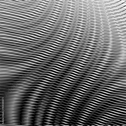 Dark monochrome geometric digital wavy abstract background with smooth line texture in gray halftones. Vector illustration for created background saver, business card, poster, wall panel, home decor.