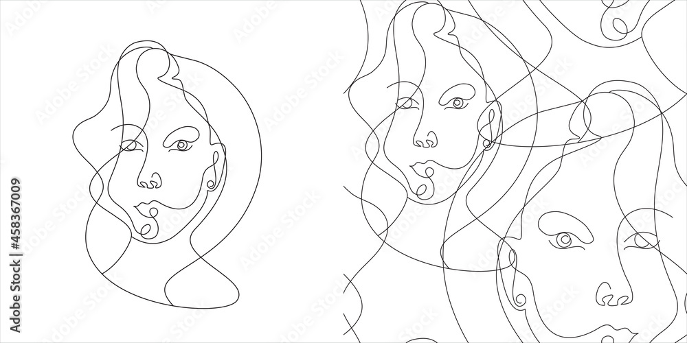 white seamless modern abstract pattern with portraits of girls in one line in the style of Mathis drawn in vector for textiles and surface design
