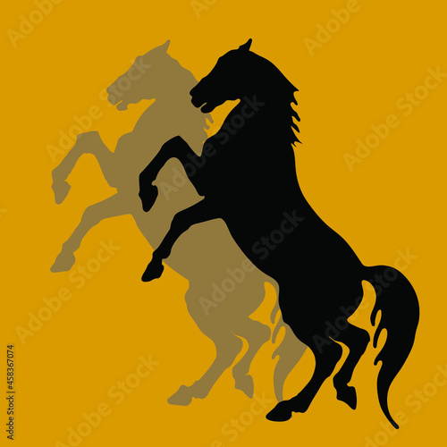 set, black silhouette,  horses circus on colored background, horse show