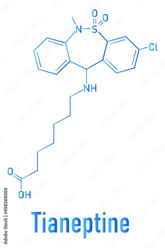 Fototapeta premium Tianeptine antidepressant drug molecule. Skeletal formula.