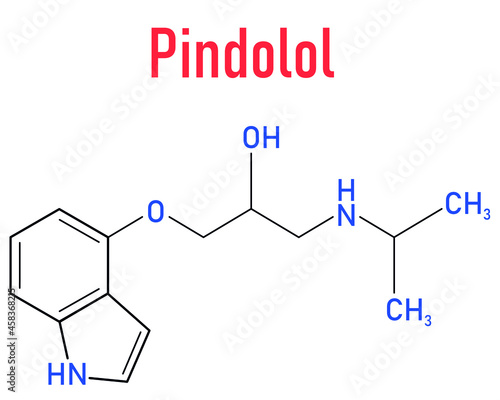 Pindolol beta blocker drug molecule. Skeletal formula.